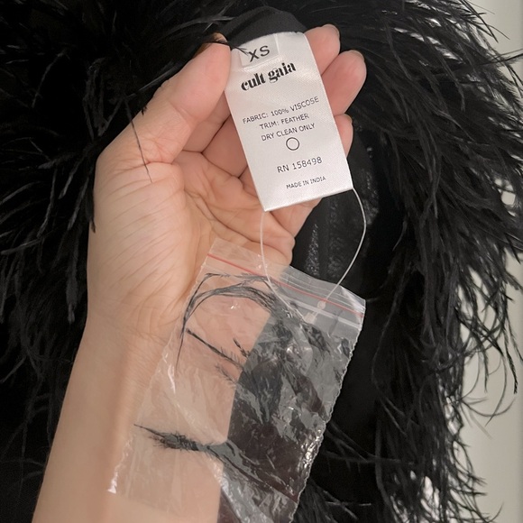 Cult Gaia Myrtle Feather Trimmed One Shoulder Dress Black NEW with tags - Picture 6 of 7